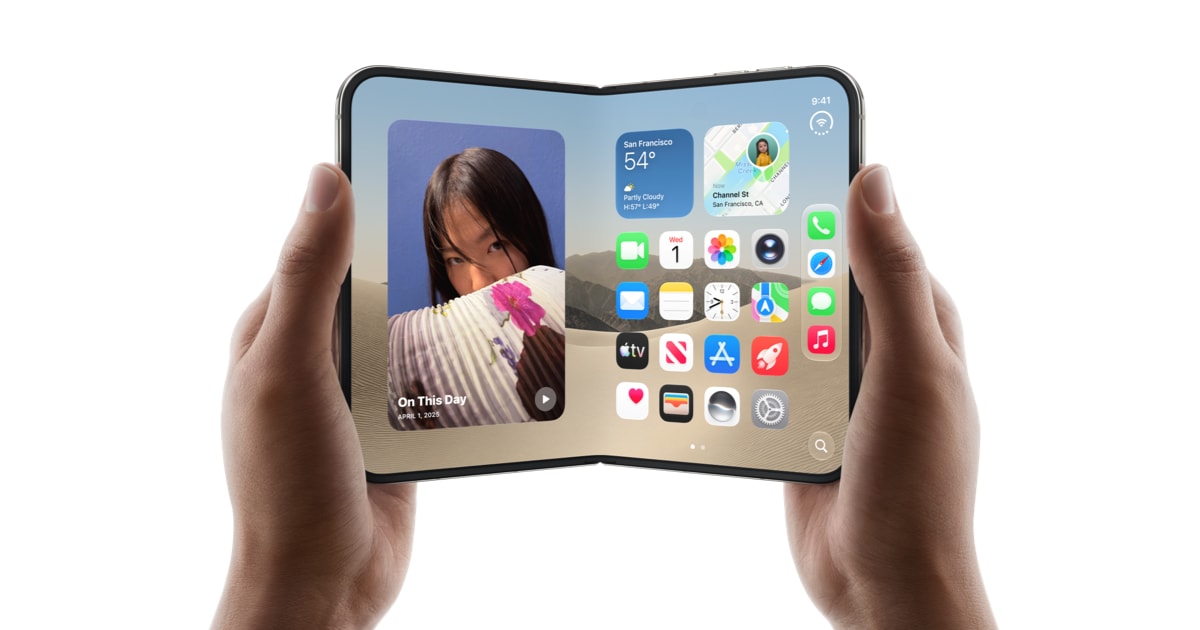 Apple iPhone Duo-nun açıq və qapalı vəziyyətdə göstərildiyi rəsmi preview şəkli