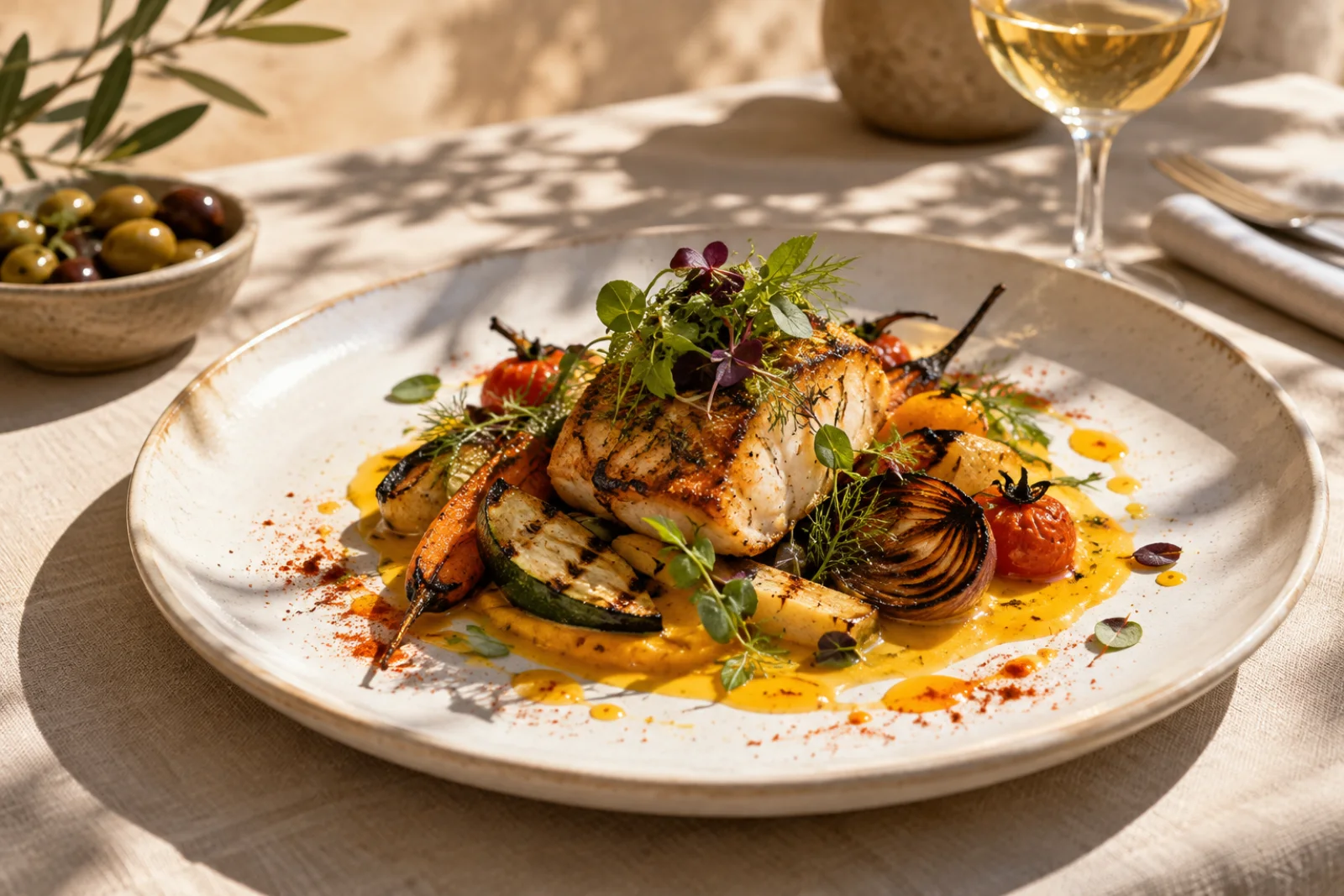AURELIA signature fish dish with grilled vegetables