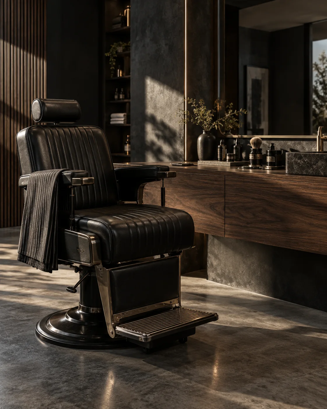 KERN barber chair in dark stone studio