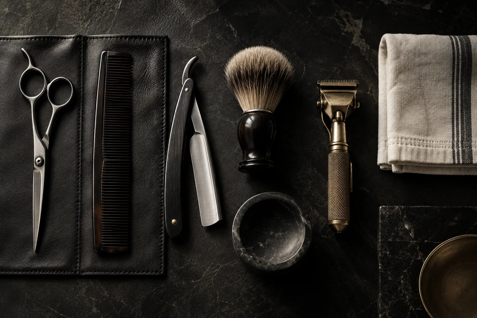 KERN grooming tools on black stone
